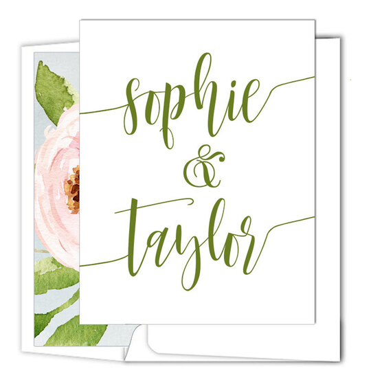Green Large Swoosh Vertical Foldover Note Cards